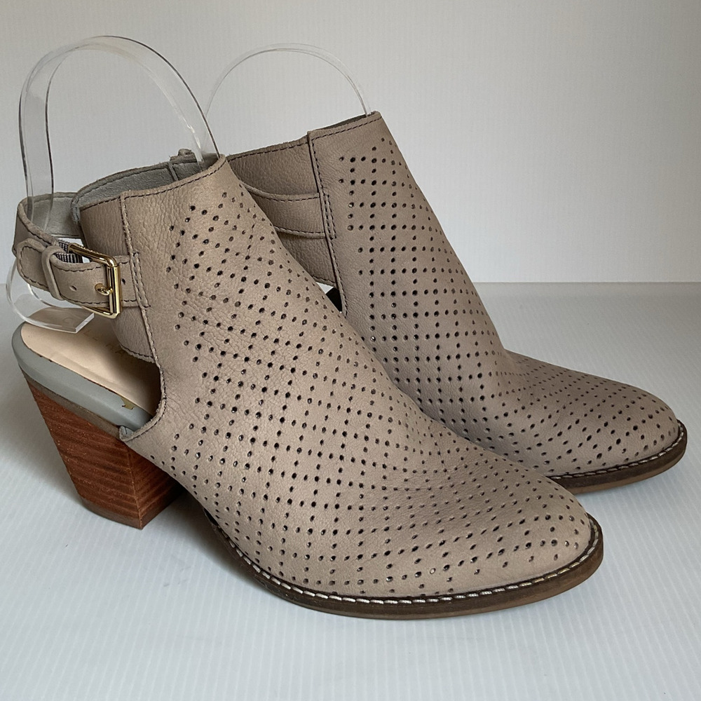 Cole Haan Gray Perforated Peep Toe Booties Heels Women 7.5B Cutout - Picture 4 of 11